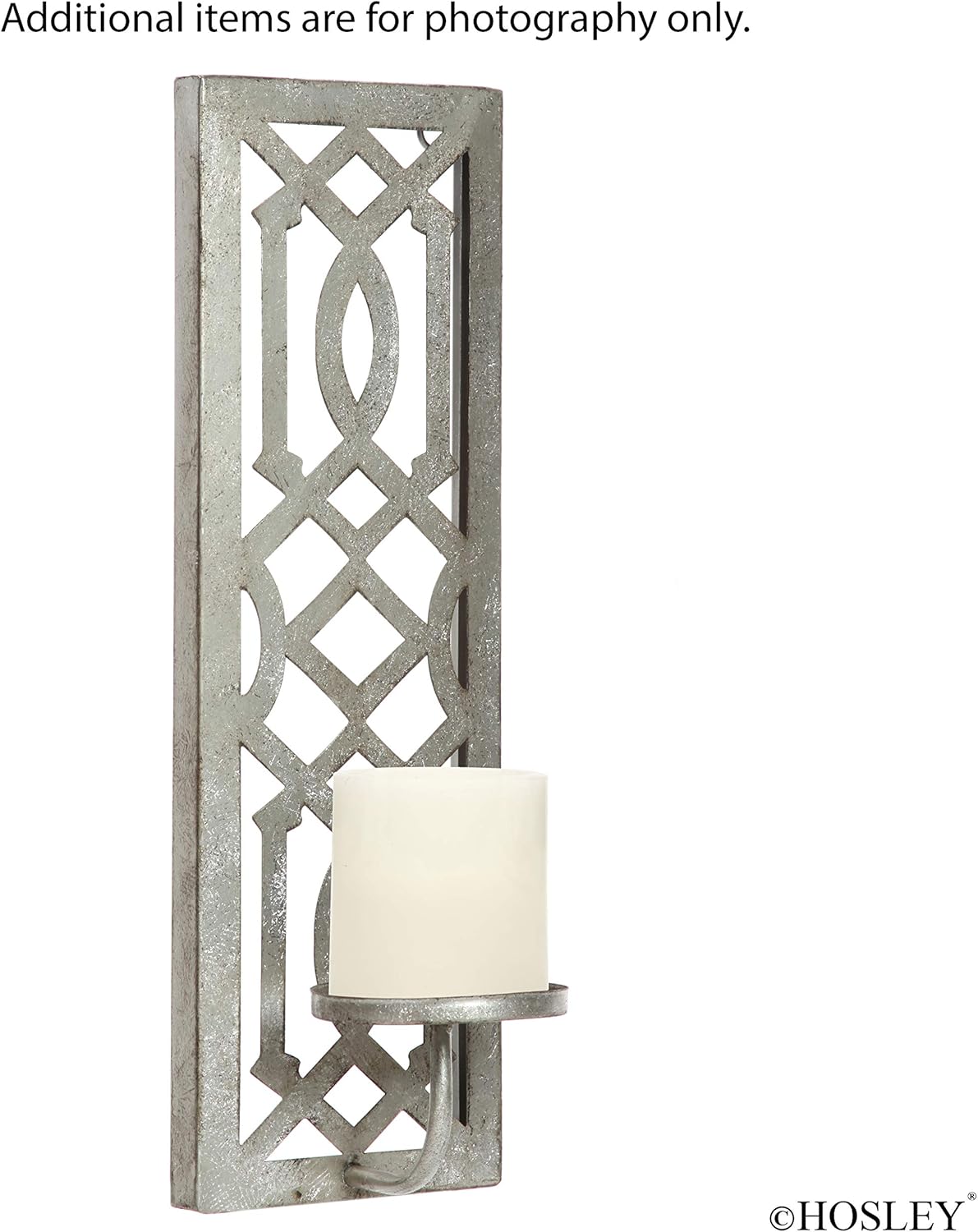 Hosley 16.5" High Iron Wall Pillar Candle Sconce Mid Century Modern Antique Silver Galvanized Finish. Ideal Gift Wedding Special Occasions Home Office Spa Aromatherapy Gardens (Antique Silver): Home & Kitchen