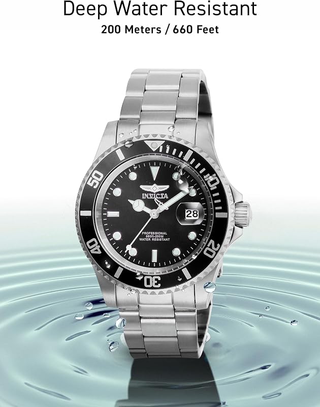 Relógio masculino de quartzo em aço inoxidável invicta pro diver, preto/prata, 40 mm