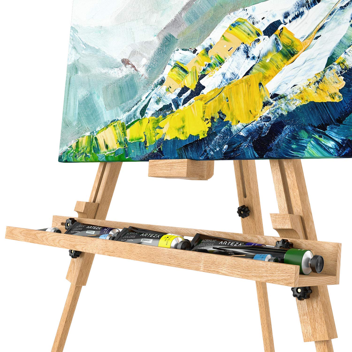 Arteza Wooden Easel Stand, 37.4 x 39.4 x 78.3 Inch Tripod Art Display Stand for Adults, Adjustable Canvas Holder, Steel Fittings, for Painting & Displaying Artwork