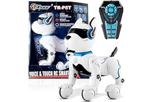 Top Race Rechargeable Robot Dog- Interactive Smart Robo Dog for Kids Ages 5-7 - Programmable with Remote Control, Voice and Touch Features - Realistic Actions and Perform Tricks - 4x5x6 Inches (White)