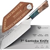 Dalstrong 7" Santoku Vegetable Knife - 9CR18MOV High-Carbon Steel | Celestial Resin and Wood Handle - Leather Sheath - For Asian Cooking - Precision Veg Prep