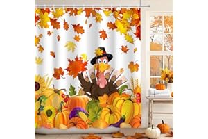 MEHOFOND Thanksgiving Shower Curtain Autumn Thanksgiving Harvest Turkey Shower Curtain for Bathroom Fall Pumpkin Happy Thanksgiving Day Home Bathtub Decor Waterproof Fabric 72x72 Inch