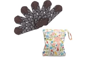 Teamoy 6Pcs Pack 7.9 Inches Sanitary pad, Reusable Washable Cloth Menstrual Pads/Panty Liners with Wet Bag, Super-absorbent, 