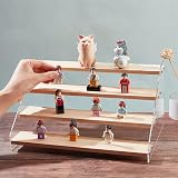 NBEADS 4-Step Acrylic Tiered Display Stand Wood Display Shelf 30x21.4x15.8 cm view 3