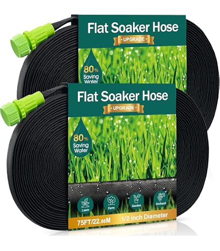 Soaker Hose 15m 2 Pk - Flat Flexible Garden Lawn Sprinkler