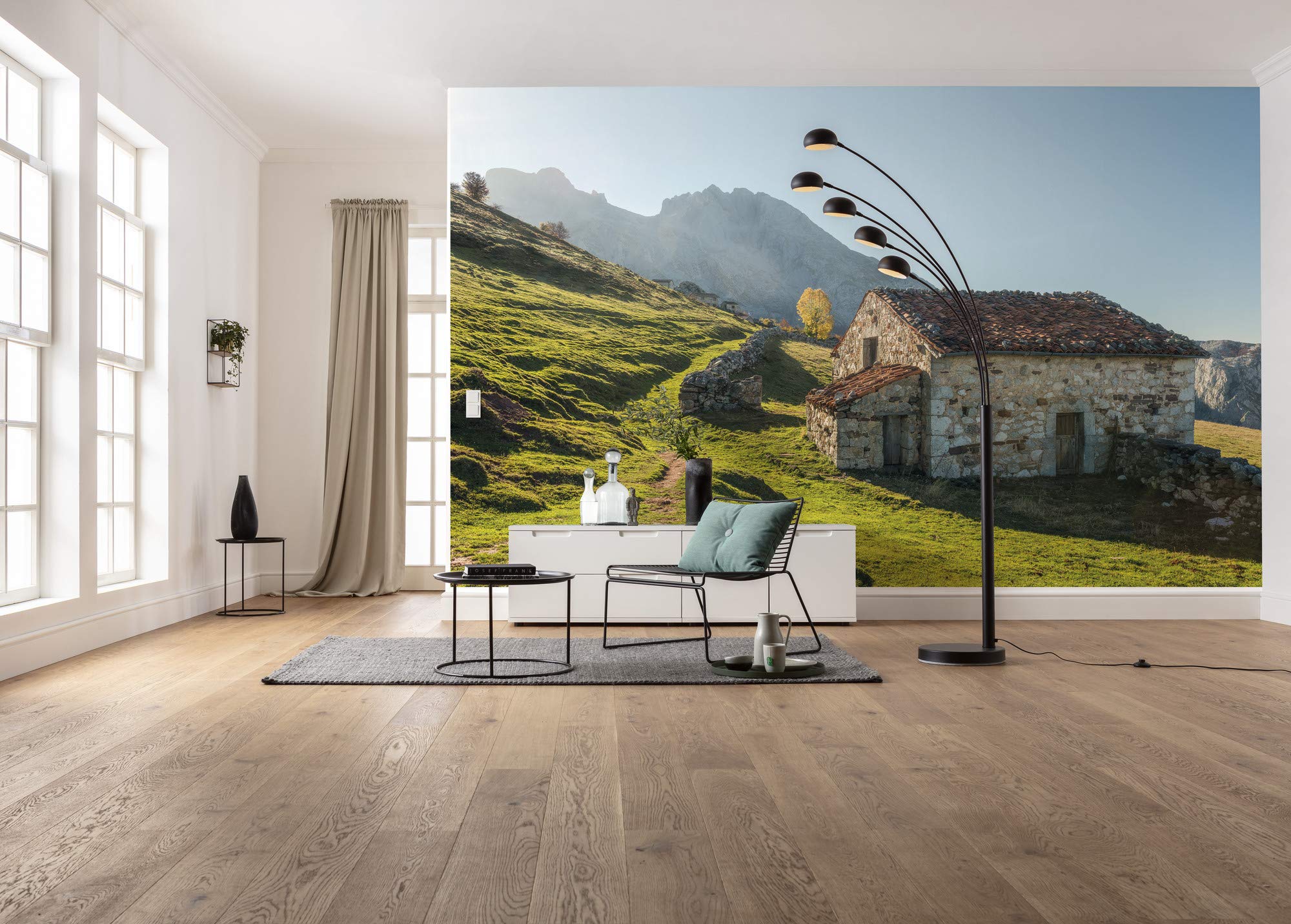 Komar SHX9-068 Non-Woven Photo Wallpaper with 'PICOS DE Europe ALM' Design XXL Decoration Nature Landscape Bedroom Living Room Office Hallway 450 x 280 cm (Width x Height) Multi-Coloured