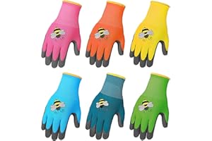 Joottuan 6 Pairs Kids Gardening Gloves Yard Work Gloves Children Soft Safety Rubber Coated Gloves for Toddlers Youth Girls Boys Children (Medium (Age 6-8))