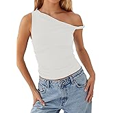 Ythomm Women One Shoulder Ruched Crop Tank Tops Casual Off The Shoulder Twist Strap Summer Tanks Tops Going Out Crop Shirts