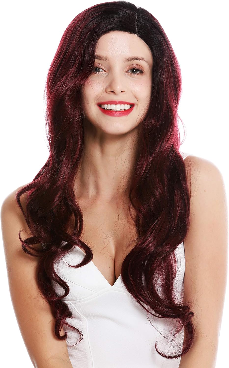 WIG ME UP - VK-24-MF-952YS1B women's quality wig partial monofilament parting lace front long wavy ombre black red highlights