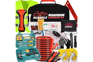 HLWDFLZ Car Roadside Emergency Kit,with13FT Jumper Cables,Winter Traveler Safety Emergency Kit with Blanket Shovel Triangle First Aid Kit for SUV RV