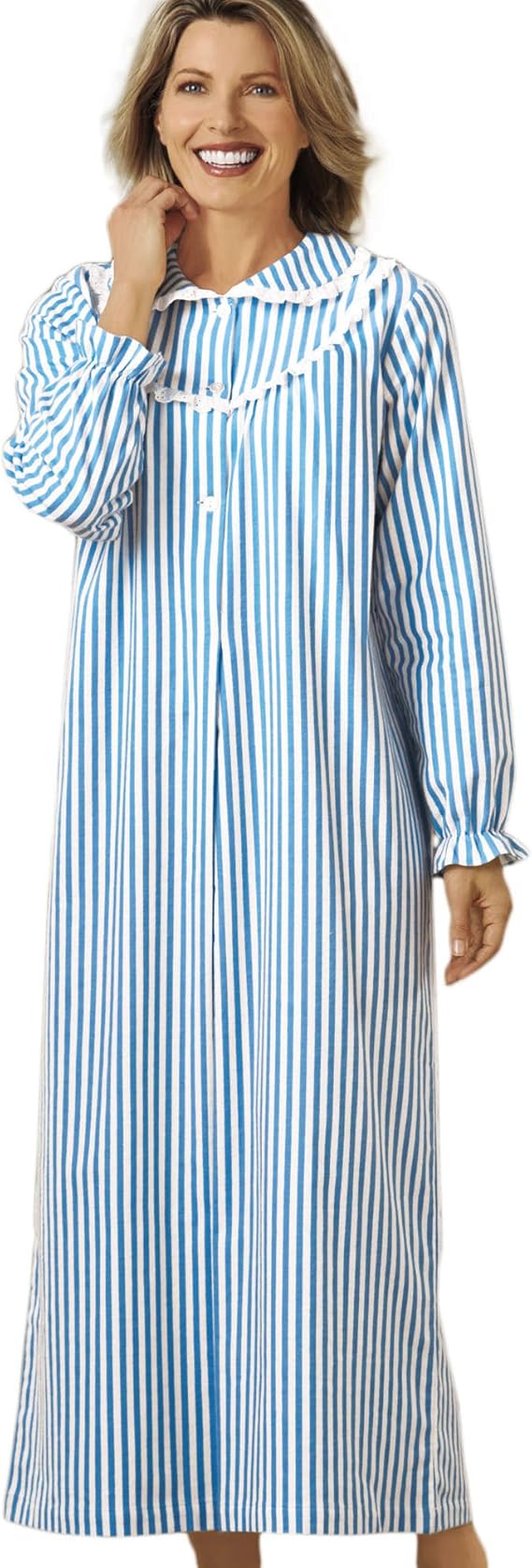 National Striped Flannel Nightgown, Blue, 3X Womens Long at Amazon