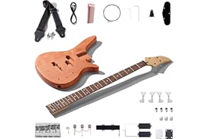 Leo Jaymz DIY Electric Bass Guitar Kits - Mahogany Body, Roasted Maple Neck and Laurel Wood Fingerboard - Fully Components Included (LB)