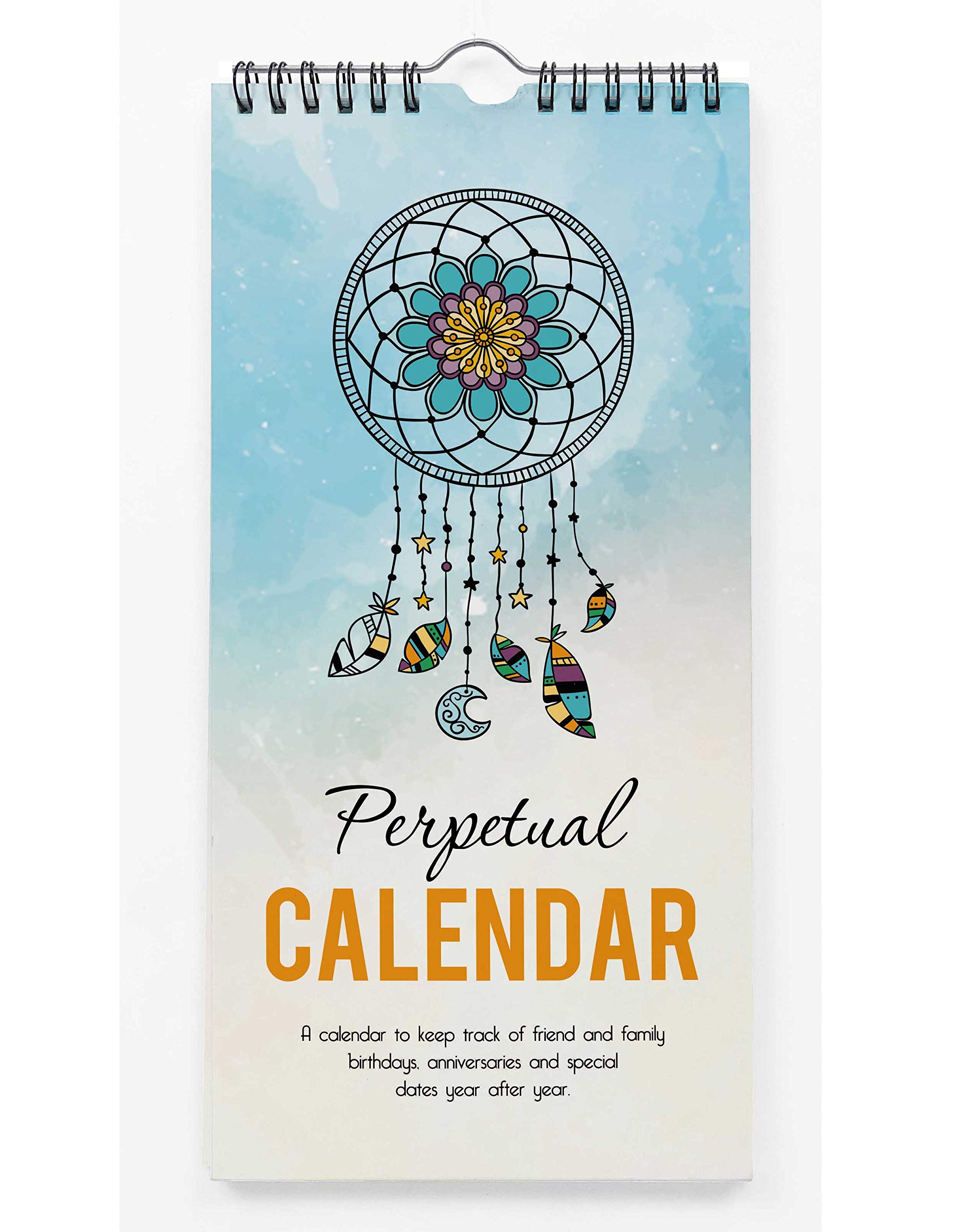 Inkdotpot Dream Catcher Rustic Perpetual Calendar Birthday Wall Hanging Anniversary Special Event Reminder Calendar Book Journal Stationary Wall Hanging Birthday Gift Card Planner Organizer