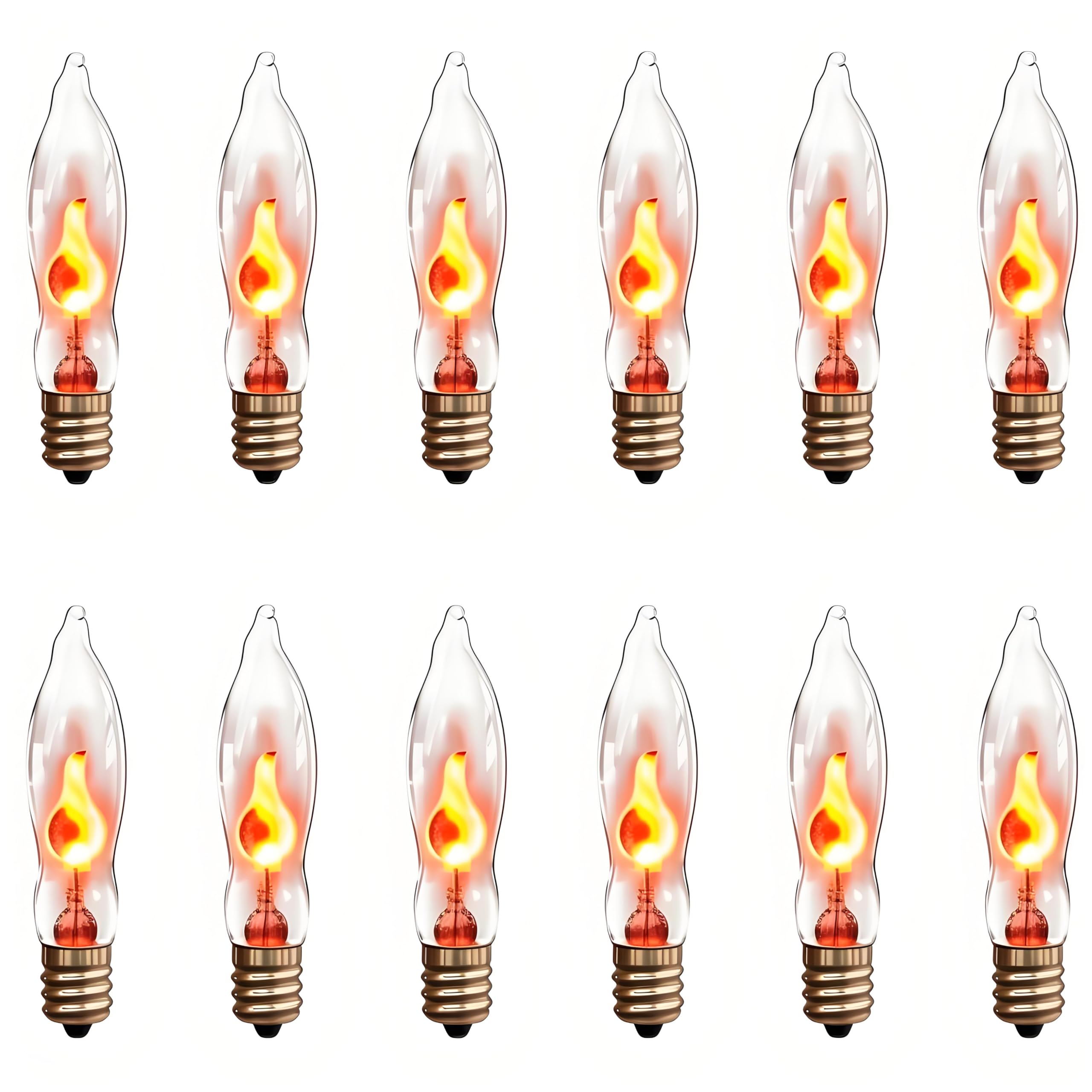Photo 1 of 12 Pack E12 Christmas Clear Flicker Flame Light Bulbs, Flickering Night Light Replacement Bulbs, C18 Candle Bulb for Outdoor Halloween Christmas String Lights Electric Window Candle Chandeliers, 1W