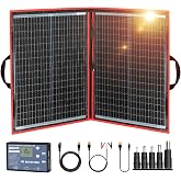 DOKIO 100W Portable Foldable Solar Panel Kit for 12V Battery Charging | Folds to 19 x 26 in and weighs 5.3 lb; includes controller and dual USB; for 12V batteries, power stations and camping.