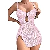 Avidlove Sexy Lingerie for Women Mesh Babydoll Dress Sheer Lingeries Lace Chemise Floral Outfits Lingerie Set with Thong