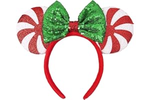 UNSPAZ Christmas Mouse Ears Headband, Christmas Ears for Women Girls Adult, Park Ears Party Cosplay Costumes Accessories (Candy)