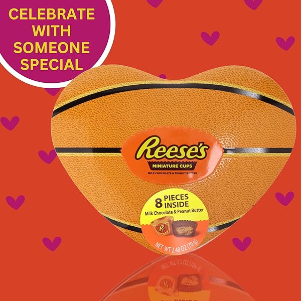 VALENTINE’S HERSHEY’S HEART SHAPED TIN, BASKETBALL THEMED CONTAINER FILLED WITH MINIATURE REESE PEANUT BUTTER CUPS, GIFT BASKET, PART FAVORS, & MORE, 3.7 OUNCES
