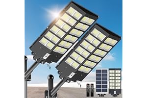 Vipzon 2 Pack Solar Street Lights Outdoor - 3800W Wide Angle Solar Lights Outdoor, Solar Parking Lot Lights Dusk to Dawn, 6500K Street Lights Solar Powered with Motion Sensor for Yard, Stadium