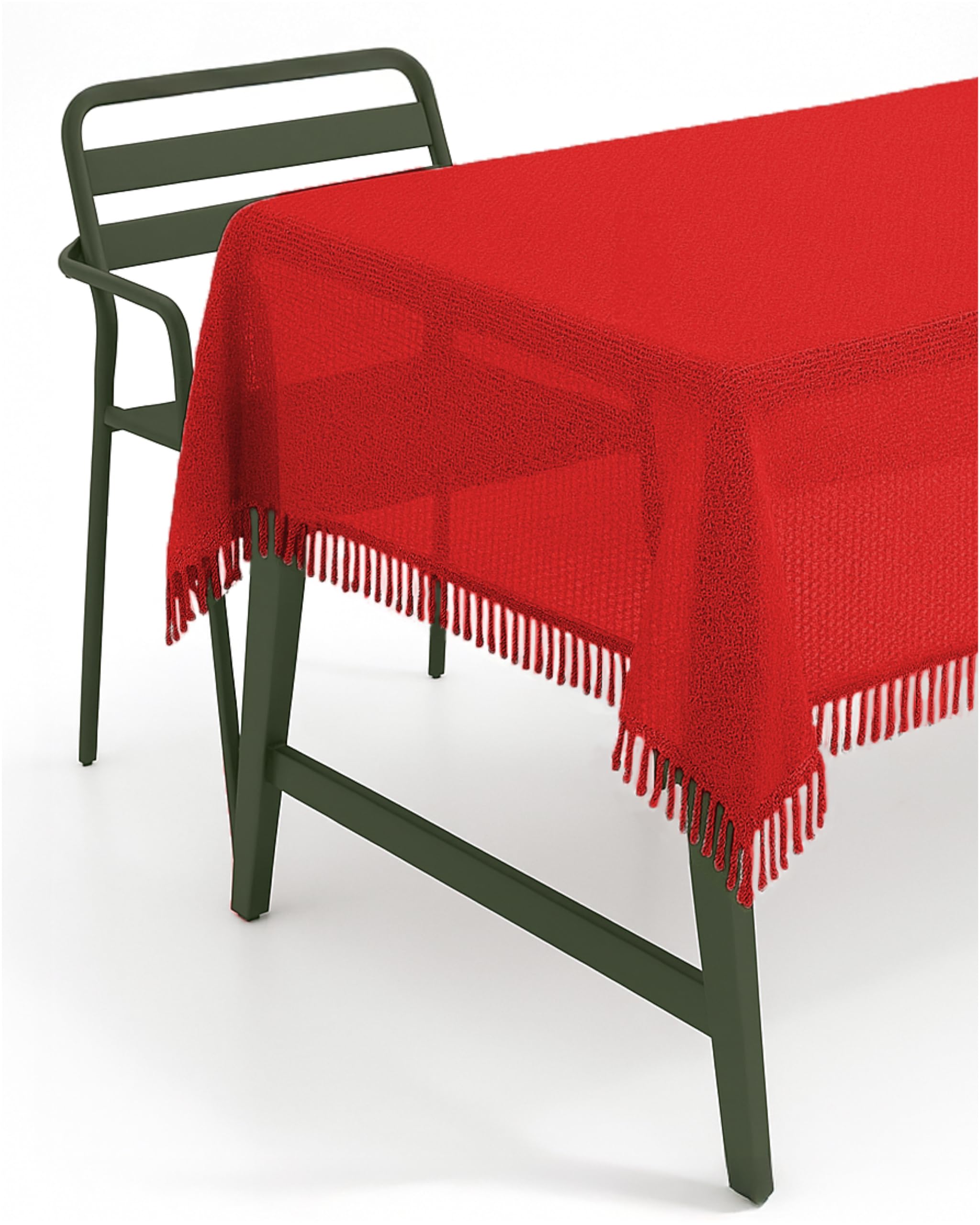 texpot Garden Tablecloth 140 cm Round Red with Fringes Weatherproof Foamed Non-Slip