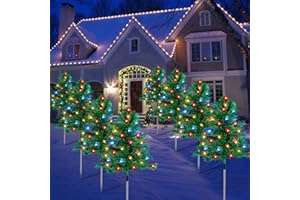 KUCICEZU 8PCS Solar Christmas Tree for Outdoor Christmas Decorations 8 Lighting Modes Pathway Lights with 160 C6 Multi-Color Lights Waterproof for Outside Garden Yard Lawn House Front Porch Door