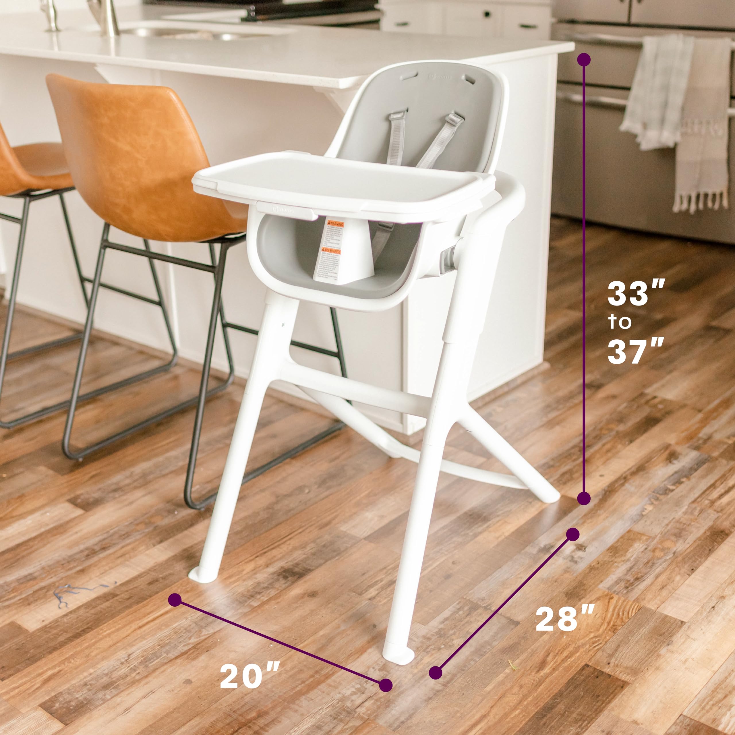 4moms Connect High Chair, One-Handed Magnetic Tray Attachment, White/Grey