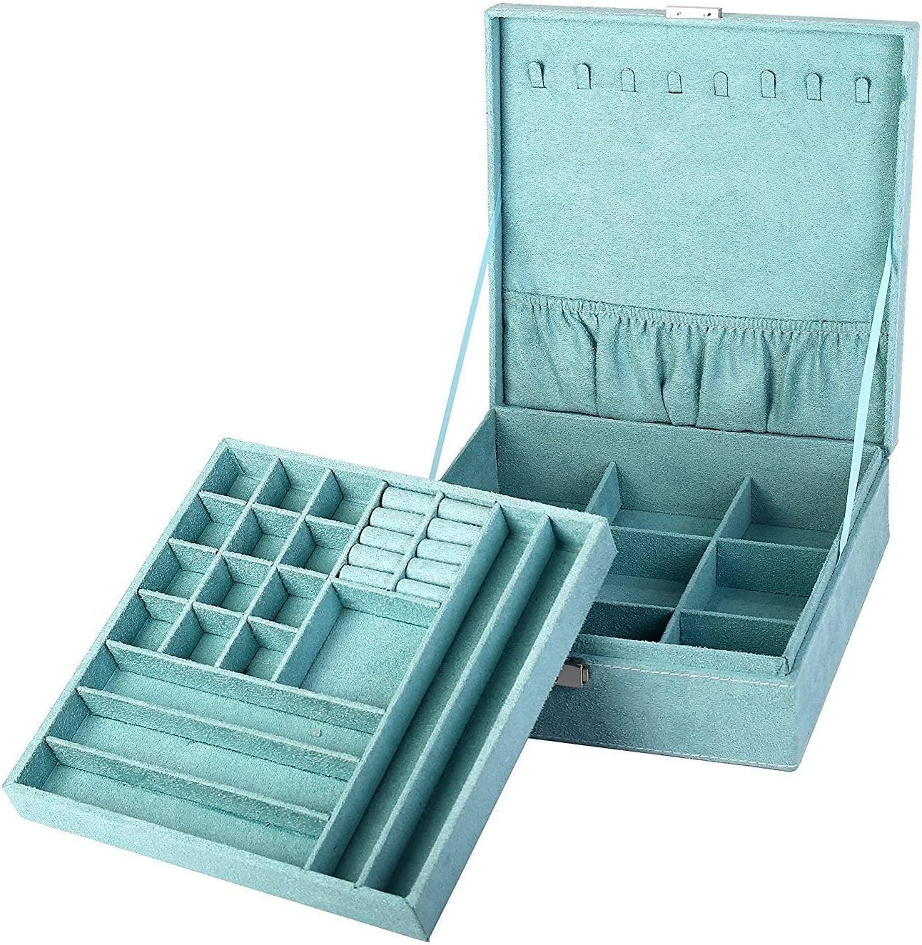 KLOUD City Two-Layer lint Jewelry Box Organizer Display Storage case with Lock (Blue): Home & Kitchen