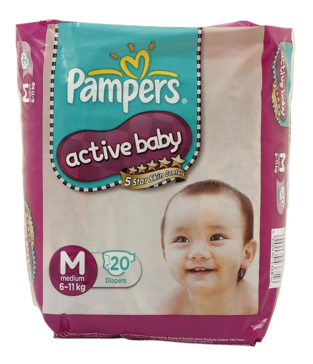Buy Pampers Active Baby Medium 20 Diapers M (611 Kg), 20pcs Online
