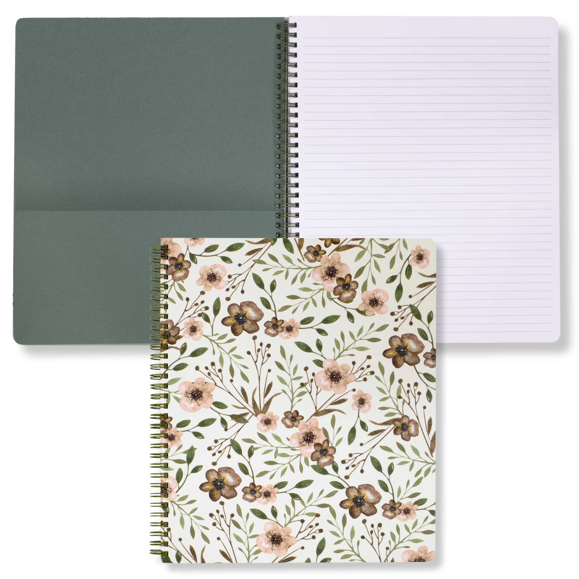 Steel Mill & Co Cute Large Spiral Notebook College Ruled, 11" x 9.5" with Durable Hardcover and 160 Lined Pages, Woodland Floral — image 1