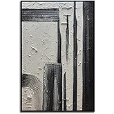 Slyart Hand Painted Black and White Textured Wall Art Black Framed Abstract Oil Paintings on Canvas Large Texture Minimalism 
