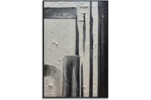 Slyart Hand Painted Black and White Textured Wall Art Black Framed Abstract Oil Paintings on Canvas Large Texture Minimalism Artwork for Home Decorations