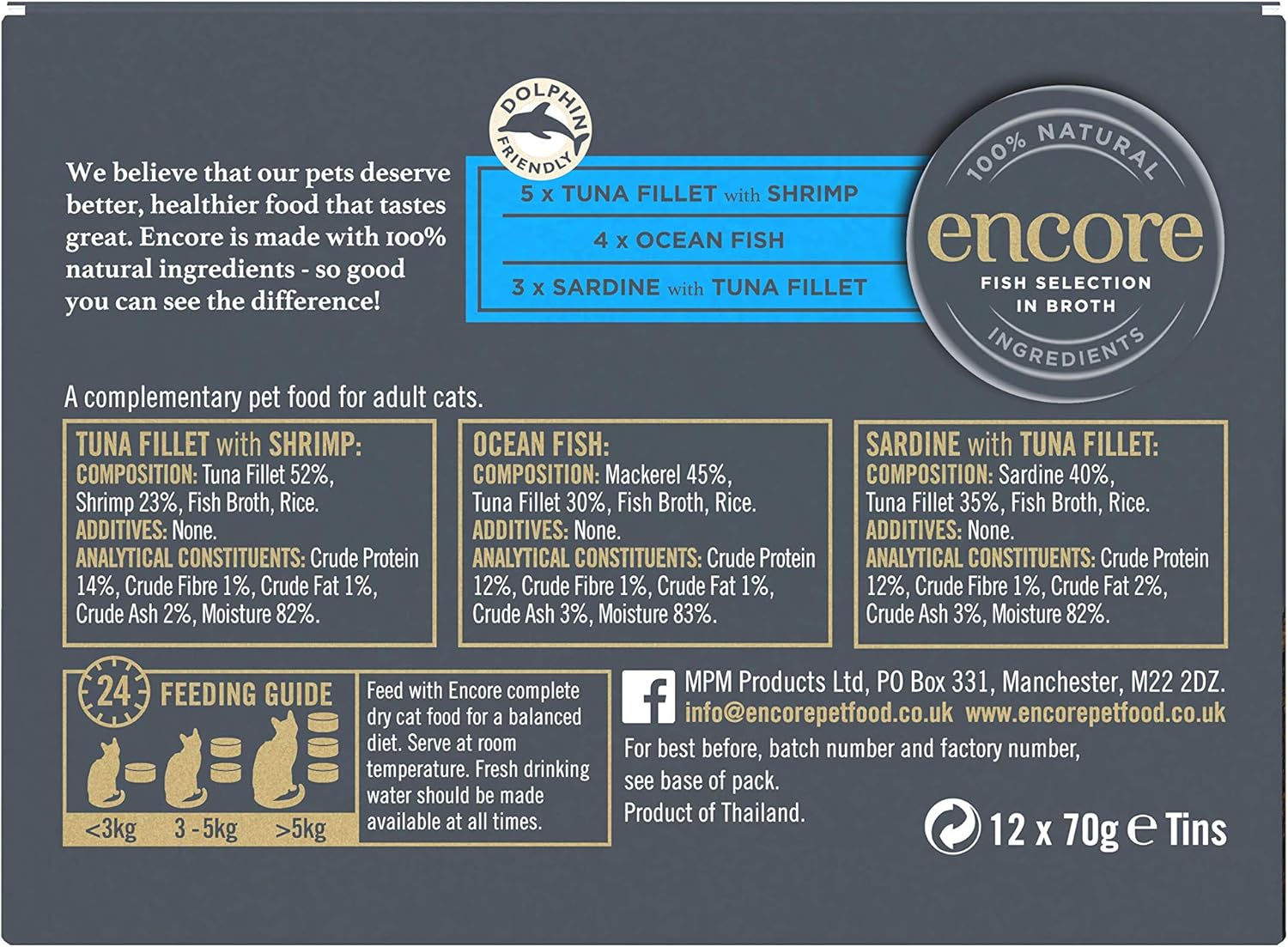 Encore 100 Natural Wet Cat Food, Multipack Fish Selection in Broth 4 x 12 x 70g (Total 48 Tins
