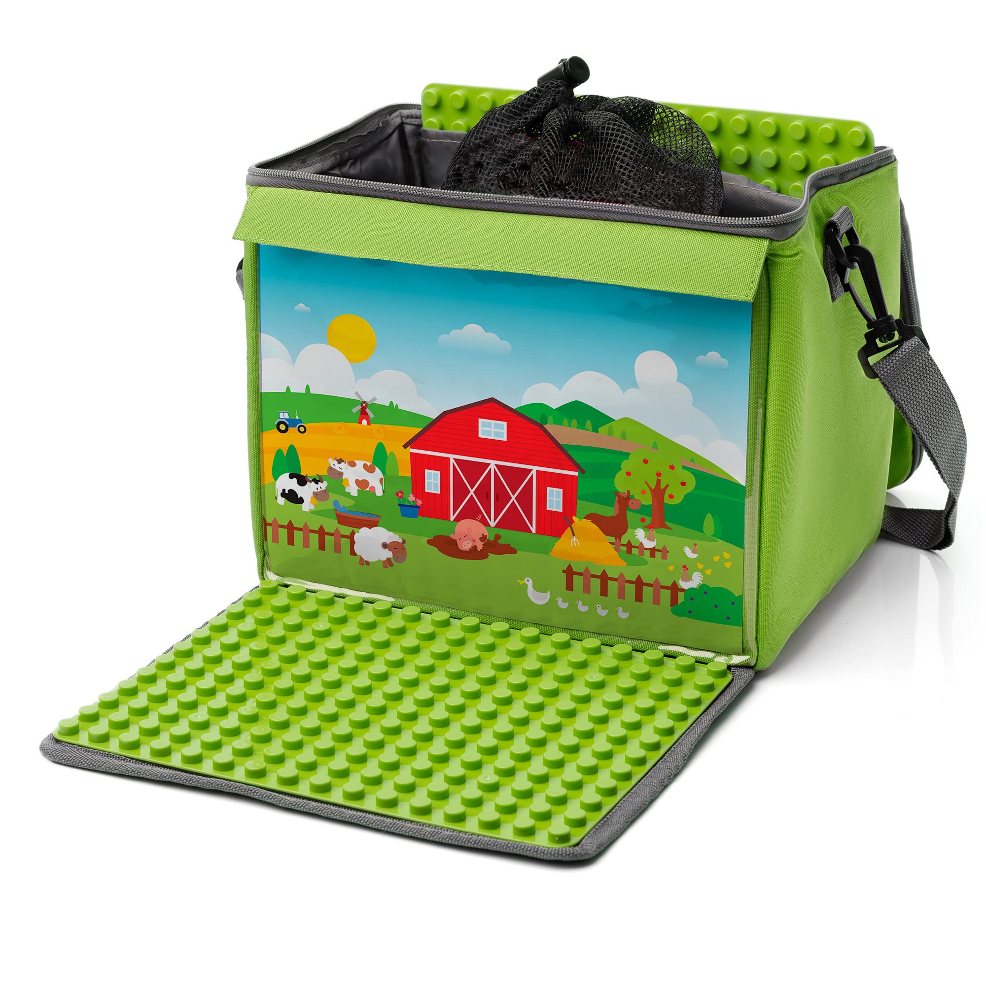 fantifant Building Block Bag with Fold-Out Building Plate Suitable for Building Blocks of Many Brands, Farm Green, L - für große Steine, Casual — image 1