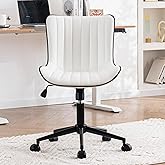 YOUNIKE Home Office Desk Chair with Wheels Armless Vanity Chair with Back Comfy Modern Leather Upholstered Rolling Task Chair Swivel Small Cute Computer Chair No Arms Wide Adjustable Ergonomic White