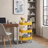 DOEWORKS 3 Tier Storage Trolley on Wheels Yellow Metal Cart 70cm 15kg per tier view 2