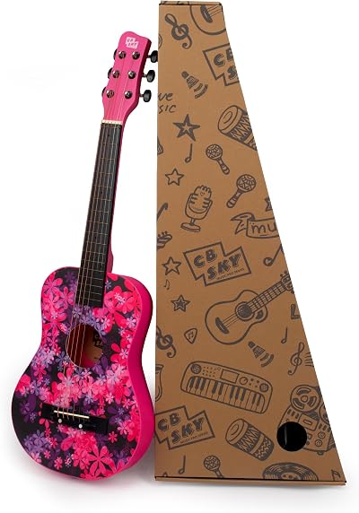 CB SKY 30 Inch Acoustic Guitar Pink Flower Junior Beginner Kids