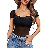 Avidlove Women Sheer Short Sleeve Tops Mesh See Through Shirts Party Club Night Blouse