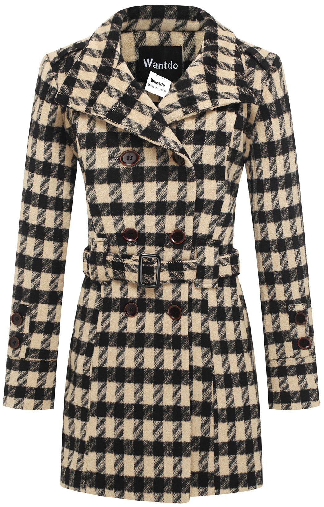 wantdo Women's Double Breasted Pea Coat Winter MidLong Trench Coat