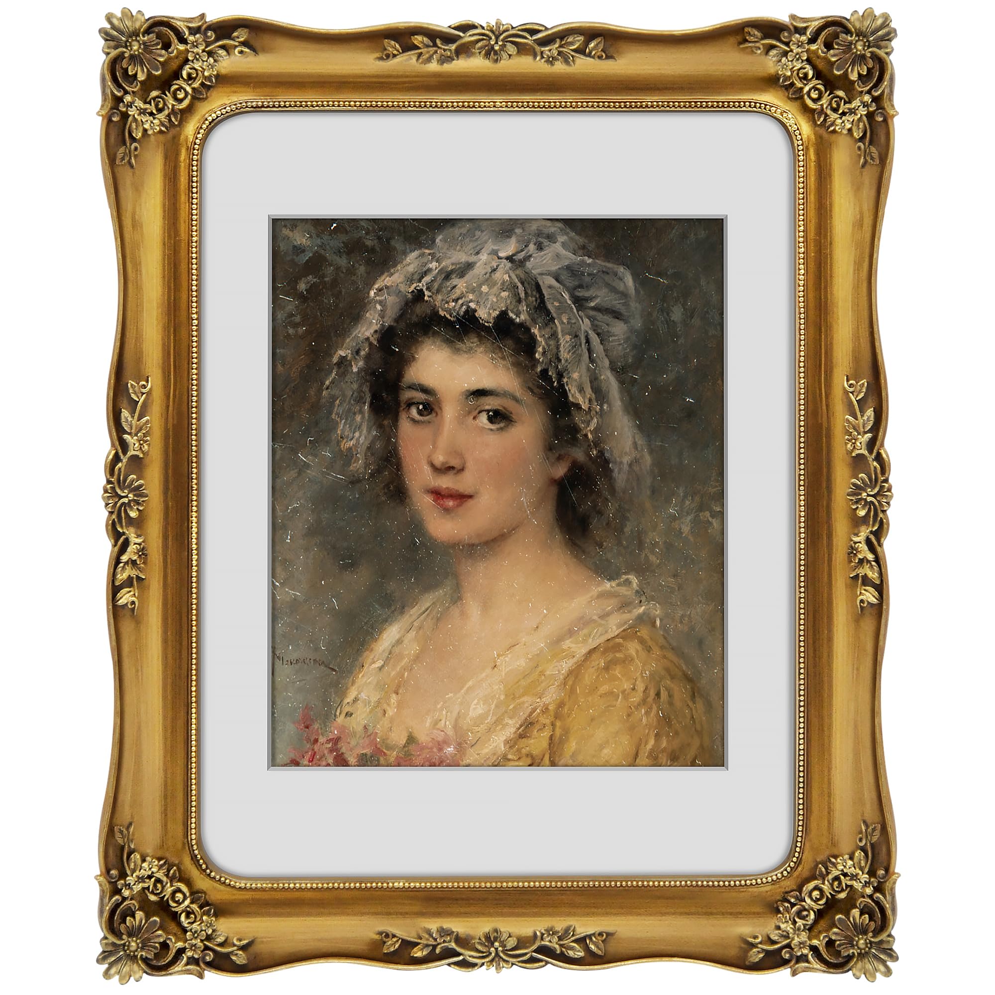 Photo 1 of **DAMAGED CORNER OF FRAME***FJXMFRAME 11x14 Picture Frame Gold Vintage Antique Frames 11x14 or Matted to 8x10 Photo Ornate Baroque Bronze for Wall Display