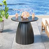Xyulmeo Round Metal Outdoor Patio Side Table, Steel Outdoor Accent Table, Black Small Patio End Table, for Garden, Pool, Yard, Balcony, Living Room, Deck, Weather Resistant, No Assembly
