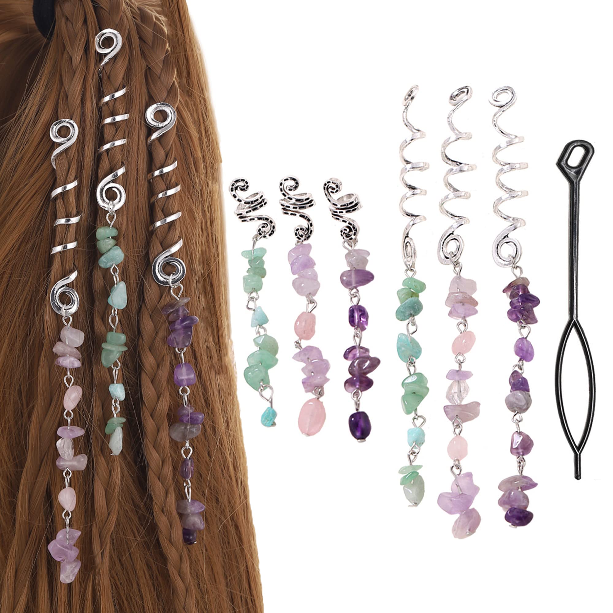 XCSJ 6 Pieces Dreadlocks Jewellery, Hair Spiral Clips, Dreadlock Beads Hair Clip Spiral Hair Clips Hair Accessories Braids Jewellery Hair Dreadlocks Accessories for Halloween, Christmas (Silver)