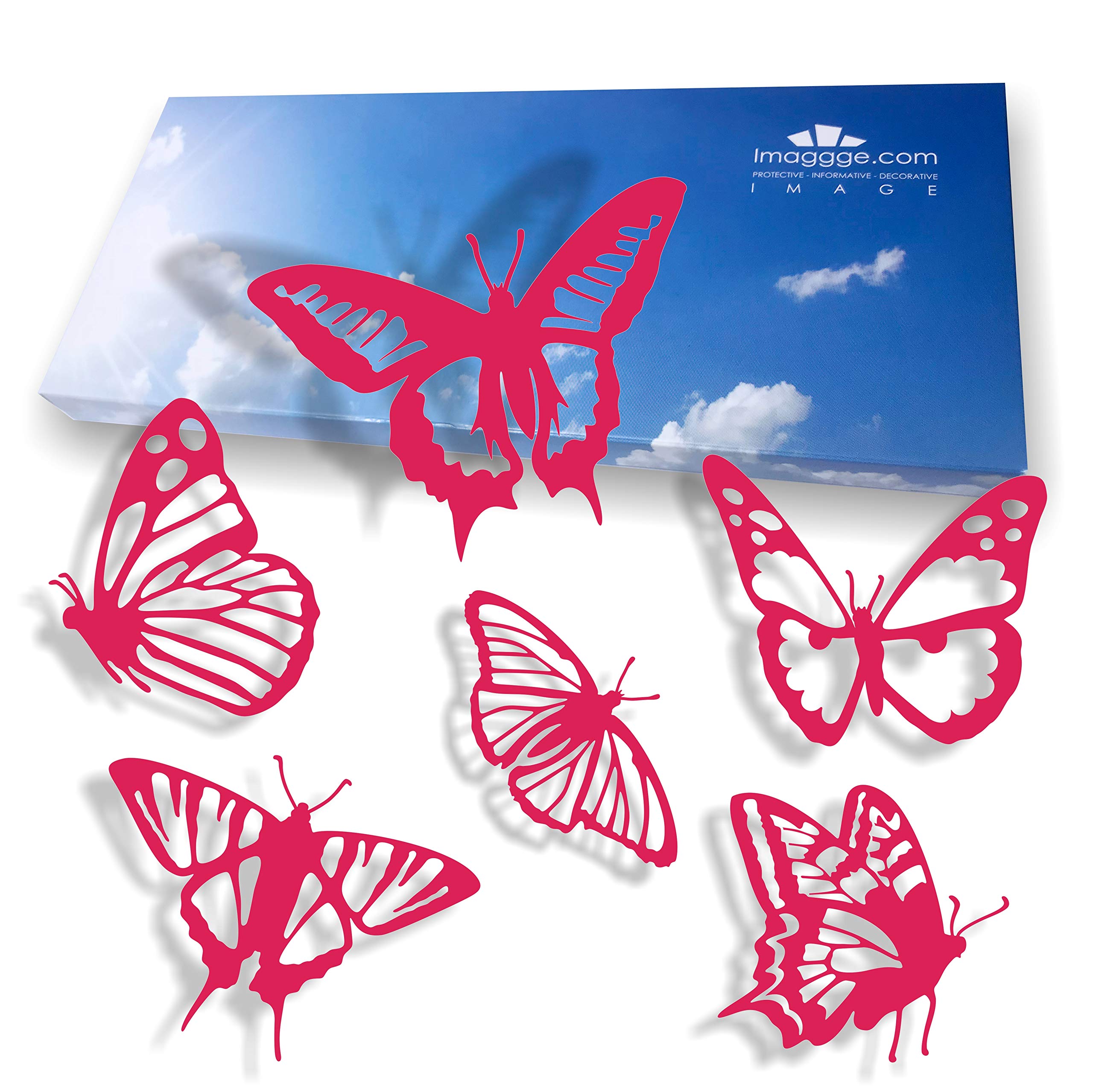 Window Protection Stickers - Anti-Collision Decals to Prevent People and Bird Strikes on Window Glass - Set of 18 Detailed Butterflies Stickers - Color: Fushia