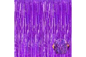FERWZSR 3 Pack Purple Foil Fringe Curtain Backdrop, 3.28Ft x 8.2Ft Metallic Tinsel Foil Fringe Streamer Curtains for Photo Booth, Valentine's Day, Birthday, Wedding, New Year Party Decorations