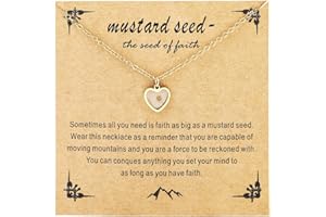 QRH Mustard Seed Necklace Rectangle Round Mountain Hill Christian Faith Mustard Seed Geometric Religious Mustard Seed Necklace Inspirational Gift with Message Card