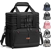 Pritent Lunch Box For Men Women Double Deck Insulated Lunch Bag For Men Woman Leakproof Expandable Cooler Bag with Adjustable Shoulder Strap for Work Picnic School(Black,Medium)