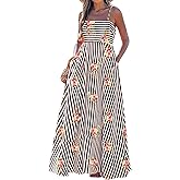 popvil Women Maxi Dress 2026 Spring Spaghetti Strap Summer Long Boho A-Line Flowy Dress Casual Sleeveless Sun Beach Dress