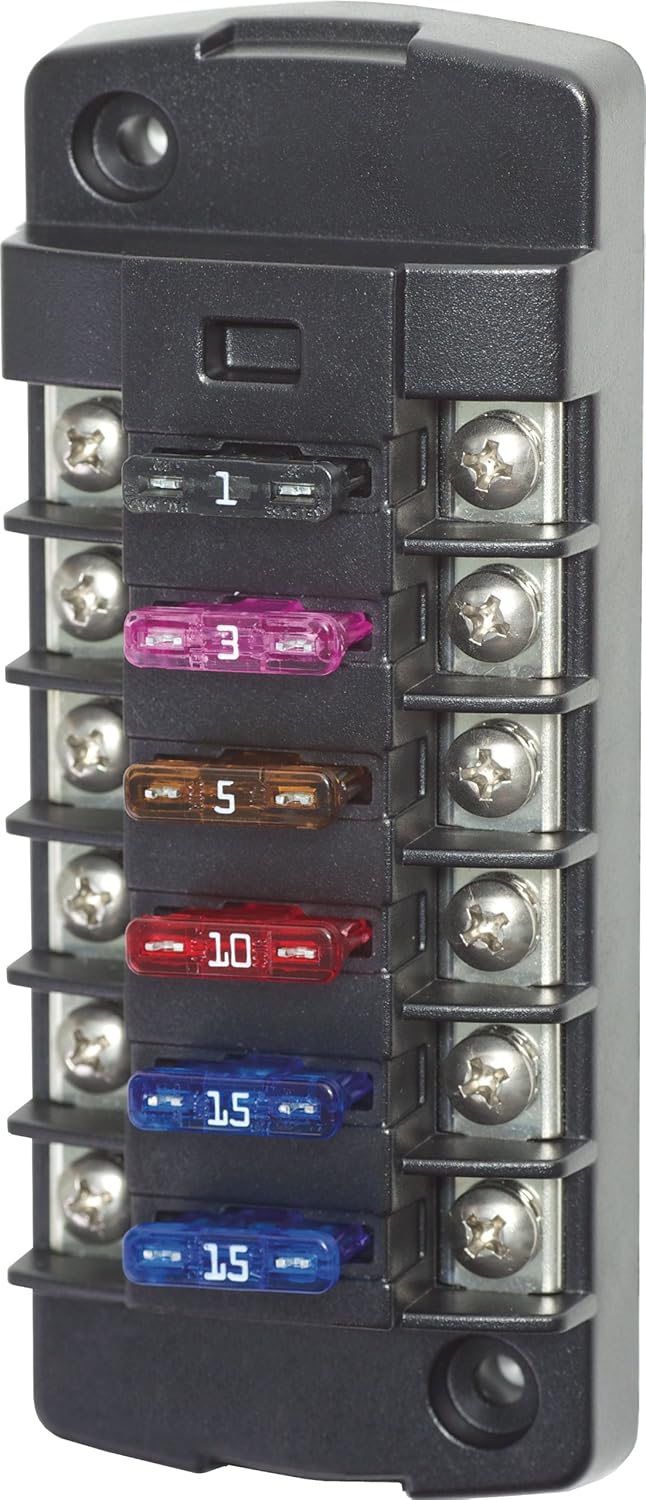 Blue Sea Systems ST Blade Fuse Block - 12 Circuits with Negative Bus & Cover : Fuse Block With Relay : Sports & Outdoors