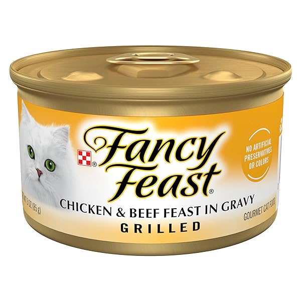 PURINA FANCY FEAST GRILLED WET CAT FOOD CHICKEN AND BEEF IN WET CAT FOOD GRAVY – (PACK OF 24) 3 OZ. CANS