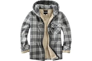 Elesuit Men's Full Zip Fleece Flannel Jackets Shirt Plaid Cotton Hoodies Soft Warm Coat for Men with Hood