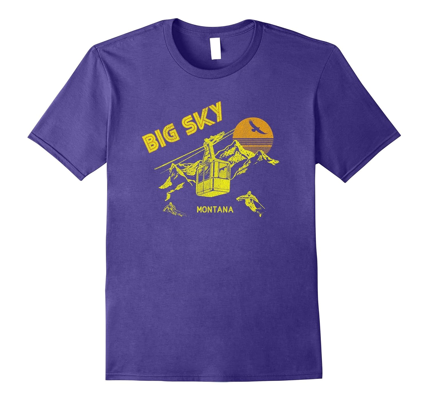 Big Sky Montana T-Shirt Distressed Retro Skiing Tee-Rose